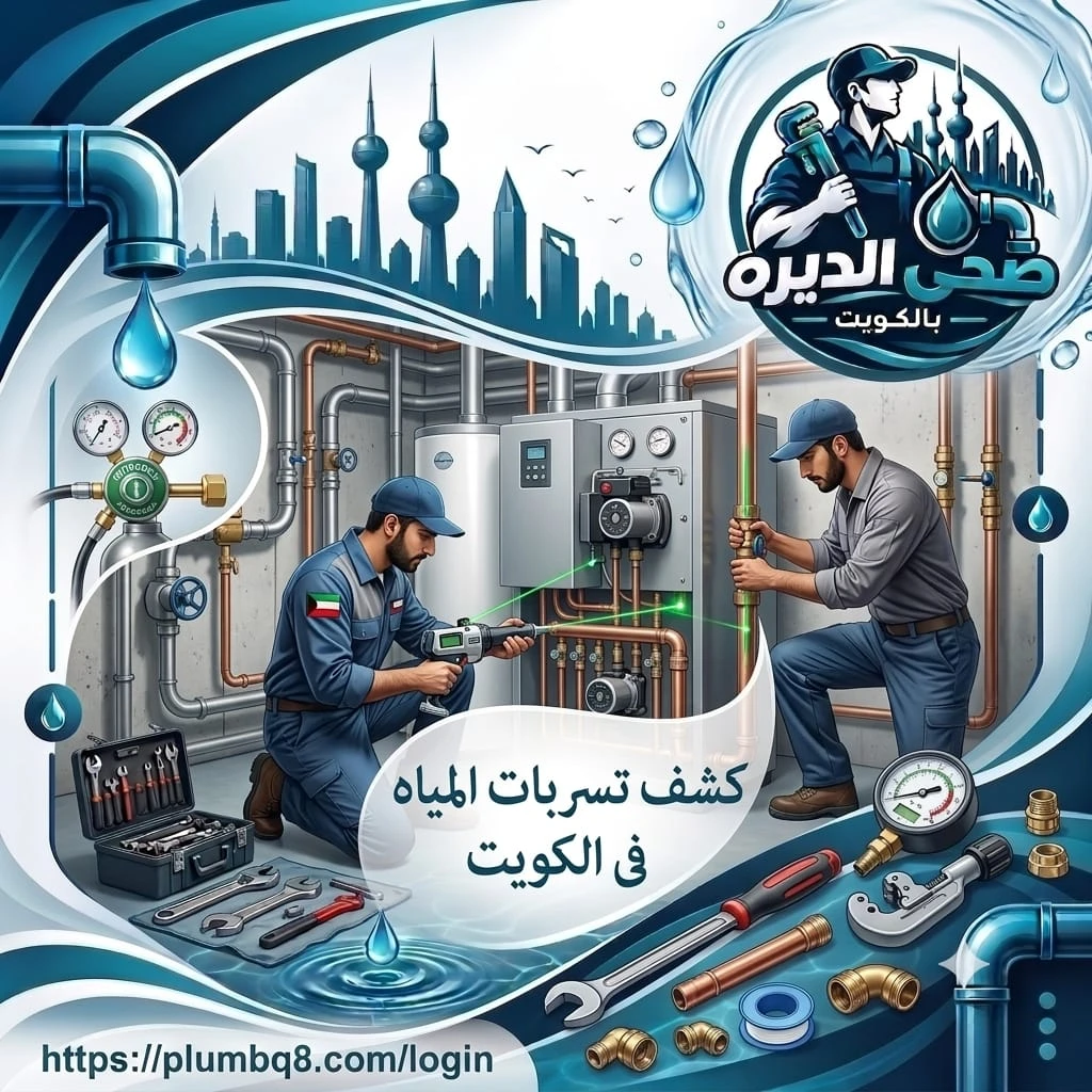 فنيان يكشفان تسربات المياه في غرفة مضخات ومواسير نحاسية بجهاز ليزر في الكويت